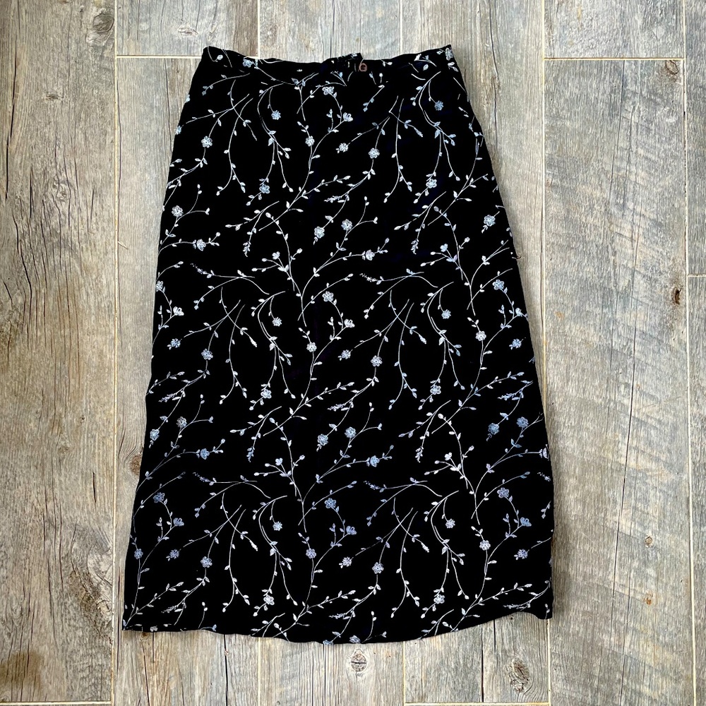 Vintage black floral slip midi skirt